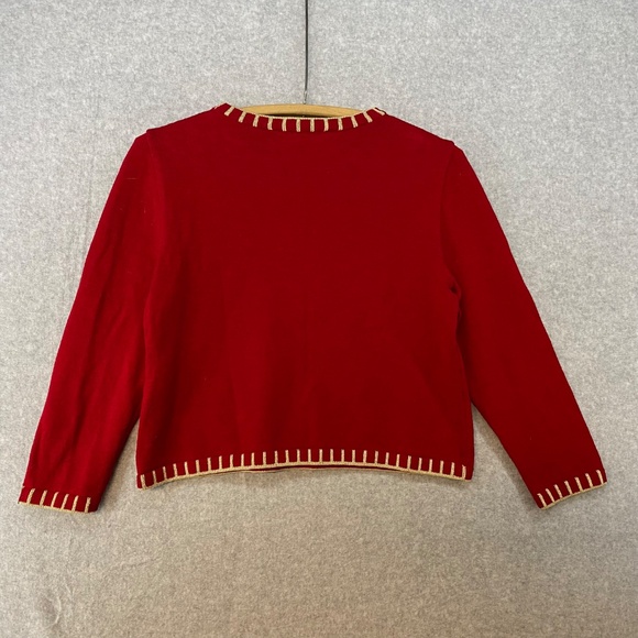 ST JOHN SPORT MARIE GRAY Sweater Size P Red & Metallic GoldTrim Knit Watch Wrist - Picture 6 of 6